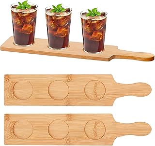 2 Pcs Flight Boards for Tasting, 2.17 Inch Dia Bamboo Beer Flight Board 3 Slots Flight Serving Paddles for Wine Whiskey Coffee Drink