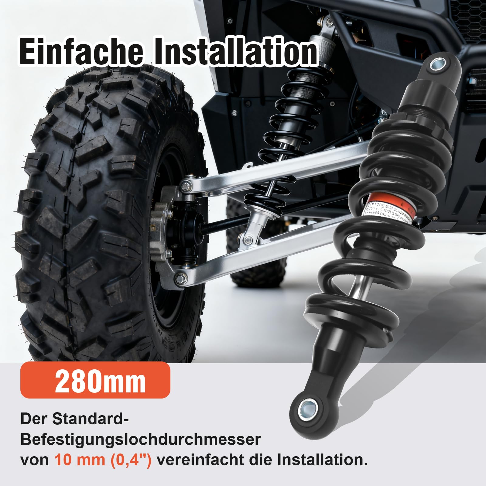 280 mm Universal Federstoßdämpfer, Motorrad Stoßdämpfer Hinten für ATVs, Go-Karts, Roller, Verschiedene andere Fahrzeugtypen, Verbessert den Fahrkomfort und die Leistung
