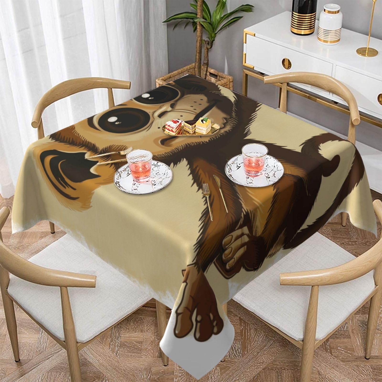 WPKJU Cute Monkey Print Printed Square Tablecloth 60x60 inch Water Resistant Table Cover Washable Rectangle Table Cloth for Dining Tables