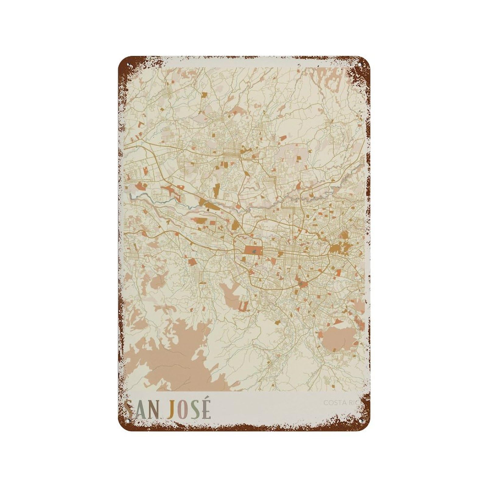 xiaoxiaoshen San Jose Map Costa Rica Travel Gift Boho Wall Decor Art Metal Tin Poster Modern Home Decor Art Home Bar Shop Decorations Vintage Sign 30x20cm