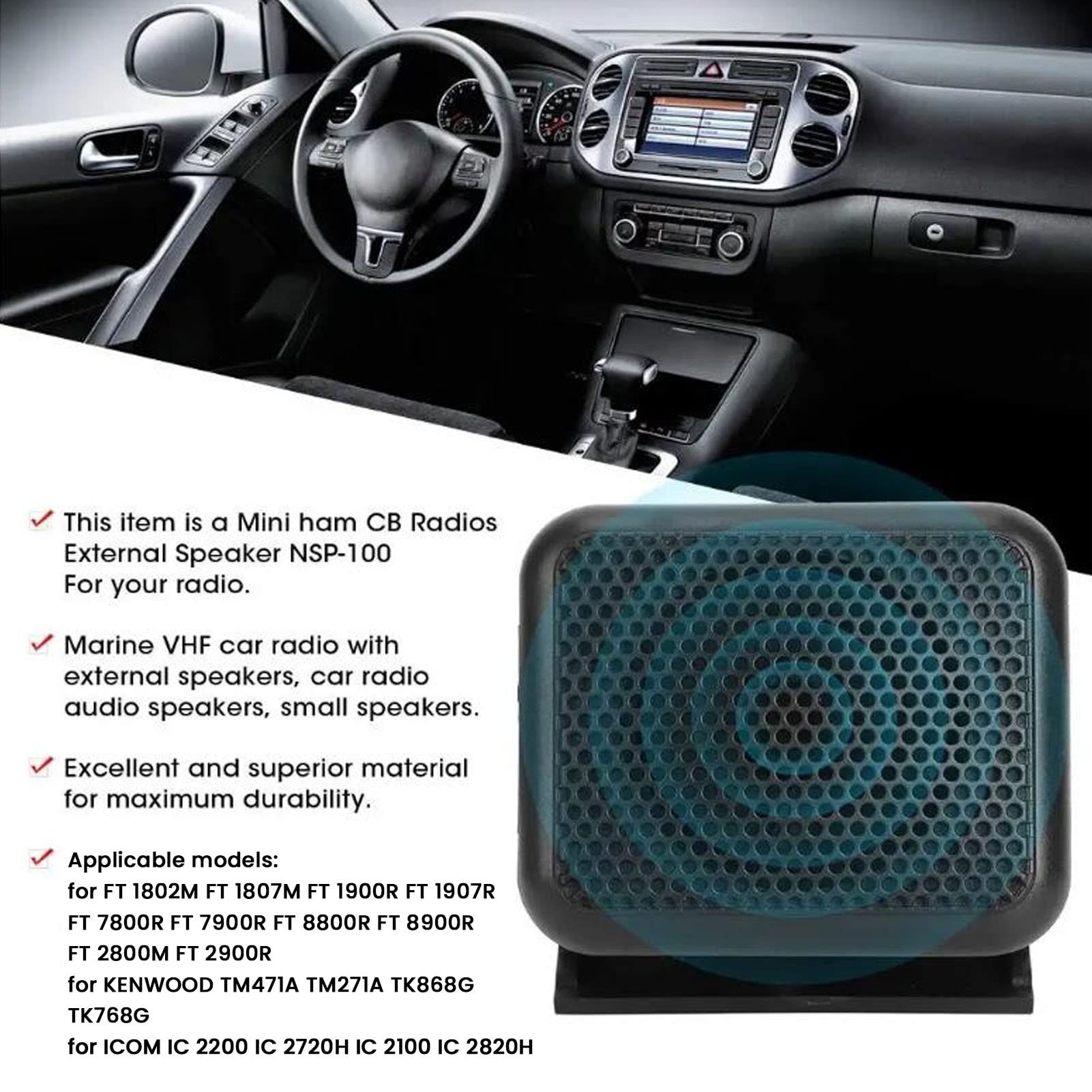 ASHATA Haut-Parleur Externe Radio CB, Haut-Parleur de Communication Externe CB, Mini Haut-Parleur Externe de Voiture, Haut-Parleur Radio CB pour FT 1802M FT 1807M FT 8900R pour la Série
