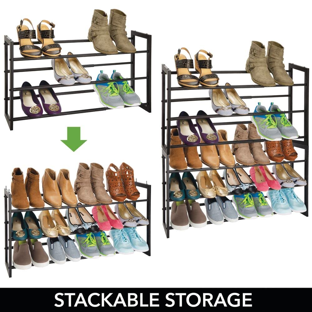 Estante organizador de almacenamiento de zapatos y botas de metal ajustable y expandible de 3 niveles, ahorro de espacio, almacenamiento vertical en ángulo, armario, entrada, vestíbulo, 4