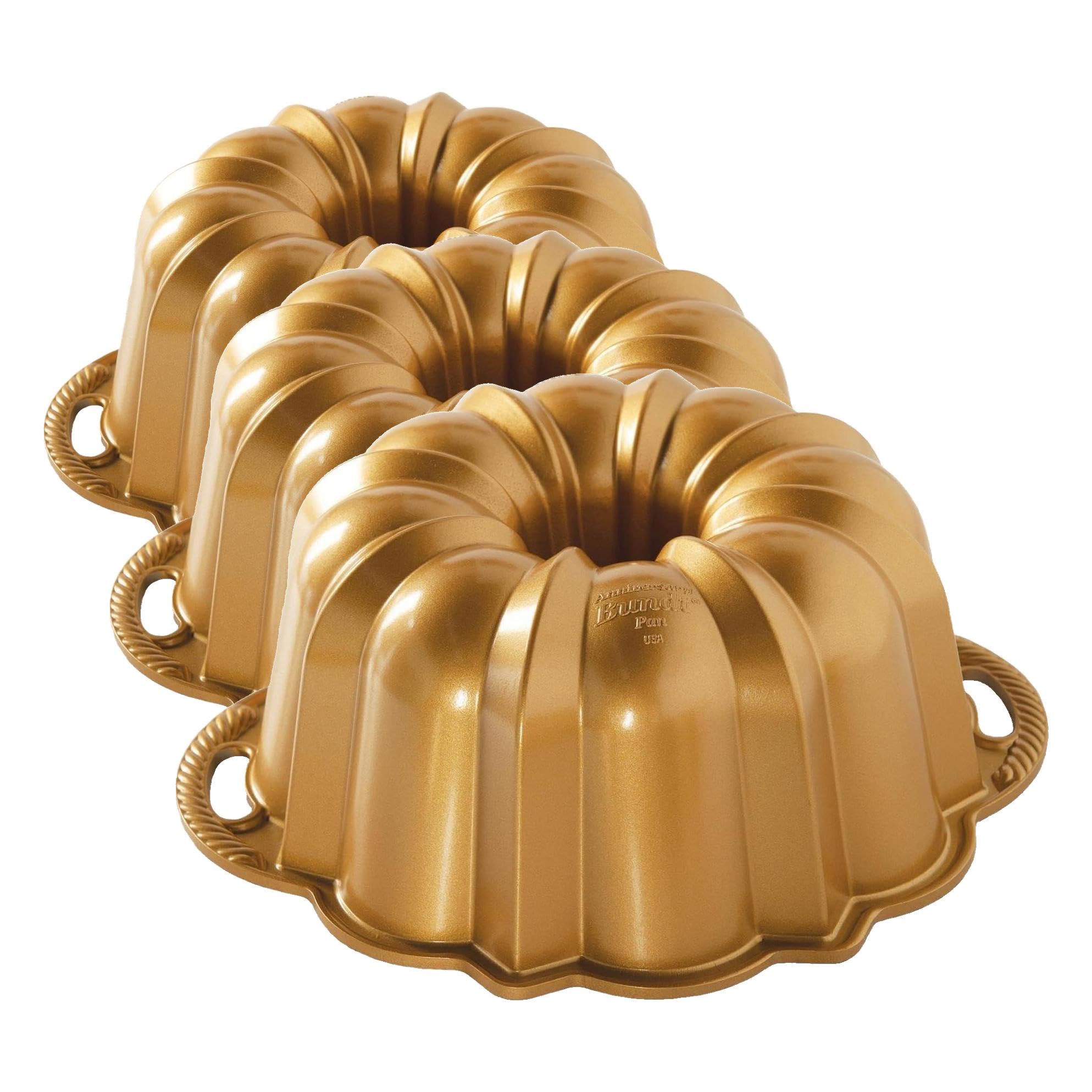 Nordic Ware Anniversary Bundt 12 Cup, Gold (Pack of 3)