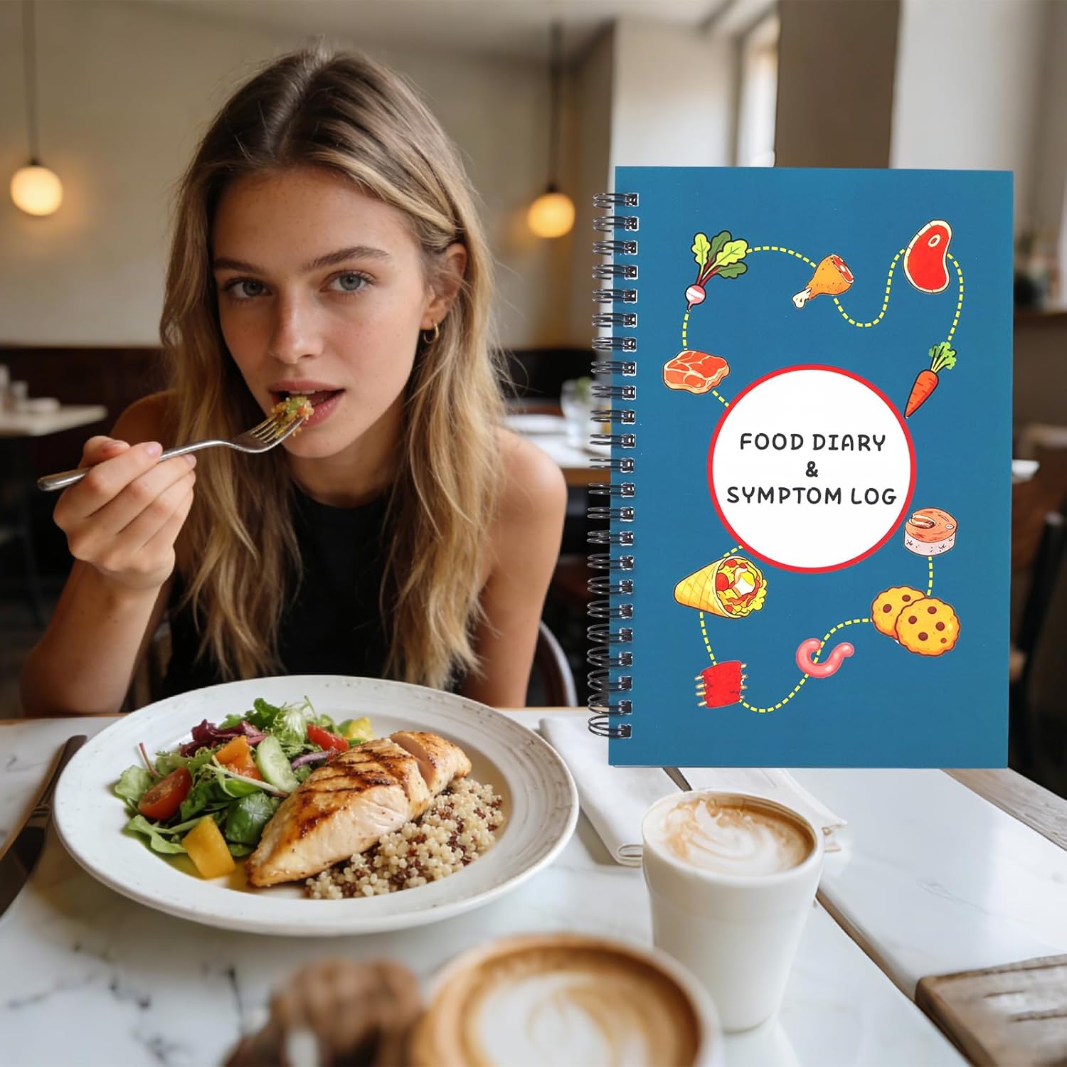 3Pcs Food Diary and Symptom Log, Track Your Meals, Bowel Movements, Sleep, Reactions for IBS, Allergies, Low FODMAP, Intolerance, Food Tracker Journal for Women Men, A5 Spiral Bound