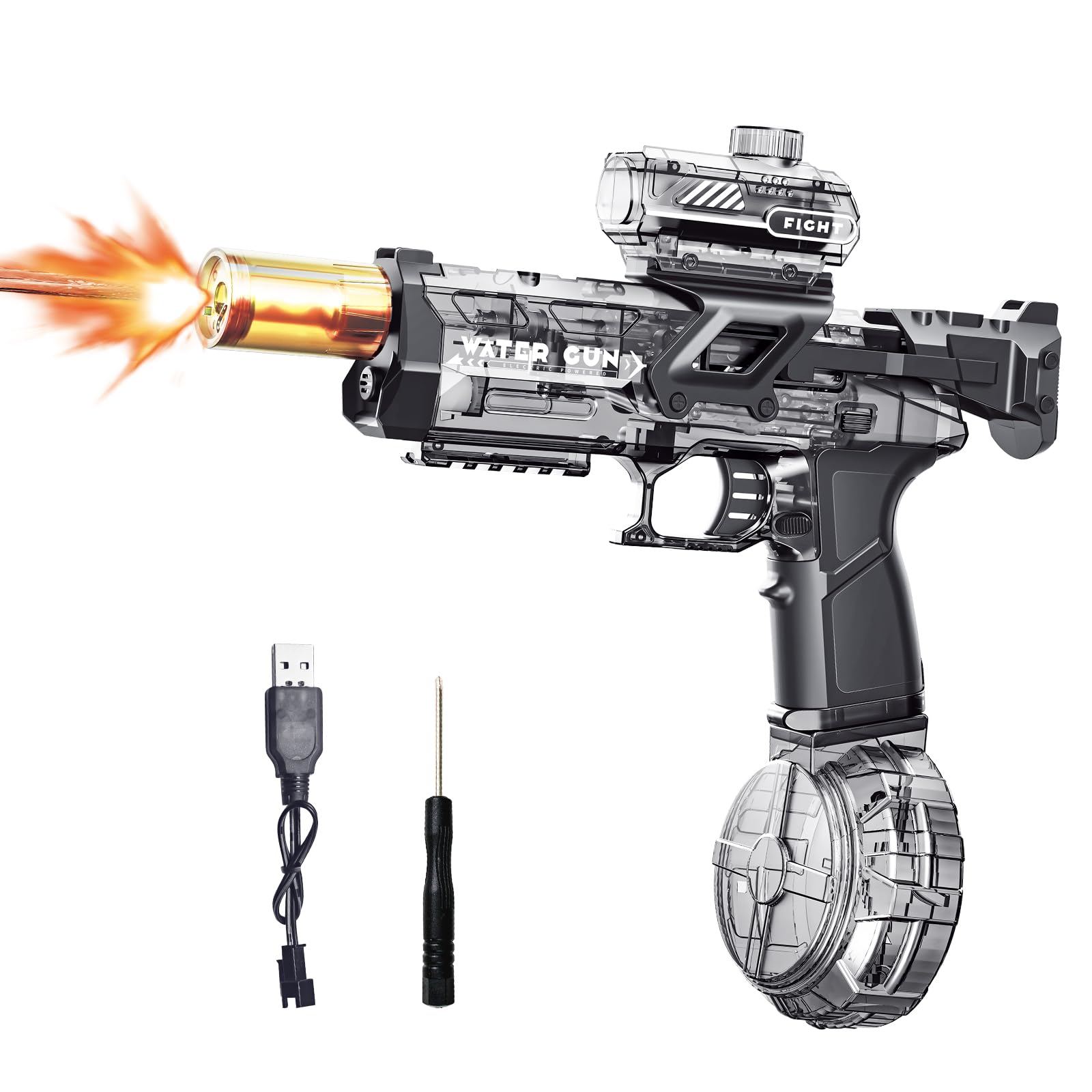 Up to 32ft Long Range Water Gun, 500cc Electric Water Gun, Waters Guns Toy Pistol, Full Automatic Electric Squirt Guns With Lights, Watersss Gunss Toys for Pool Party Beach Adults Kids (black)