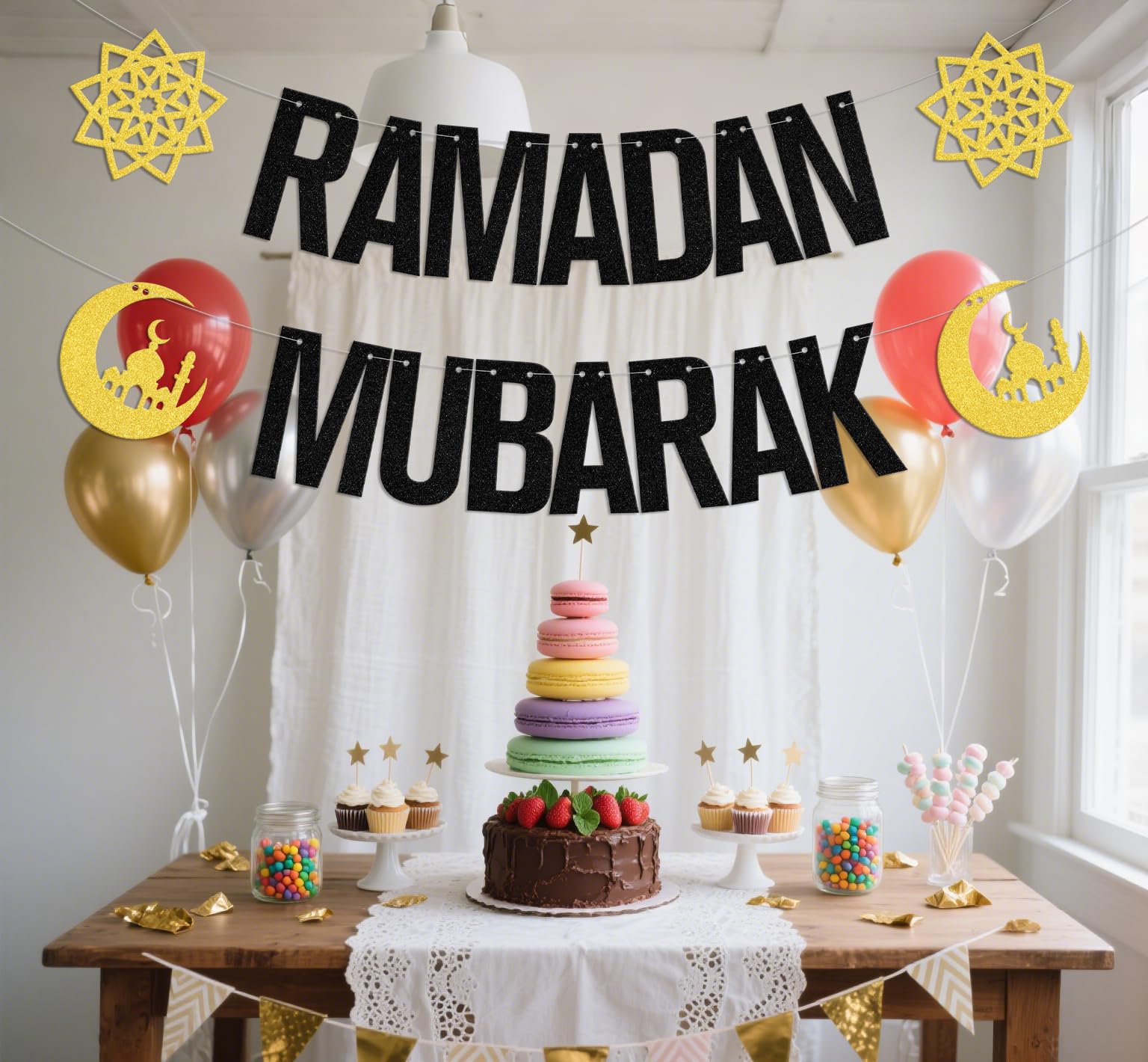 ZCXVC Ramadan Mubarak Banner Umrah Mubarak Decorations Muslim Islam Eid Party Decorations Black Glitter, 2.5 cm x 4.3 cm - Image 4