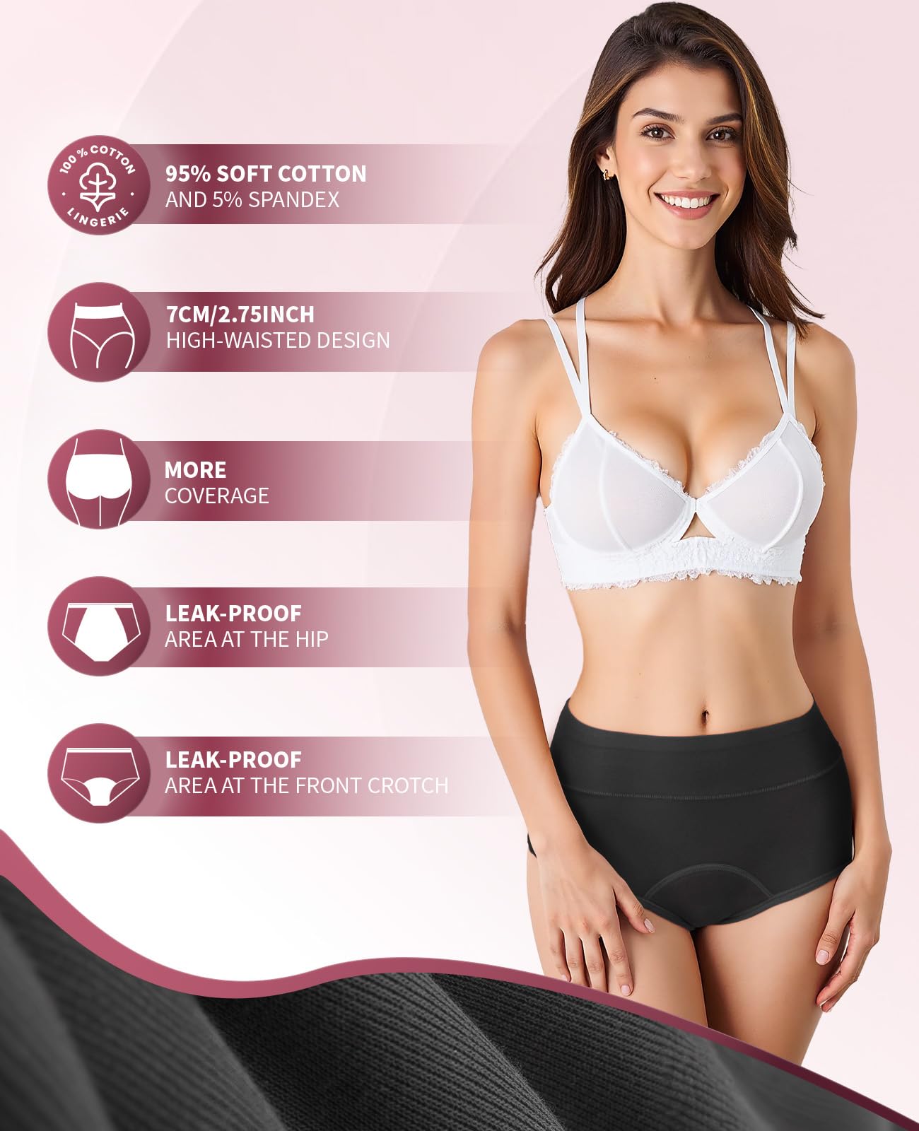 Braga Menstrual de Algodón Mujer, Absorbe 60 ml de volumen mensual importante, Slips Menstruales antifugas, lote de 3, XL