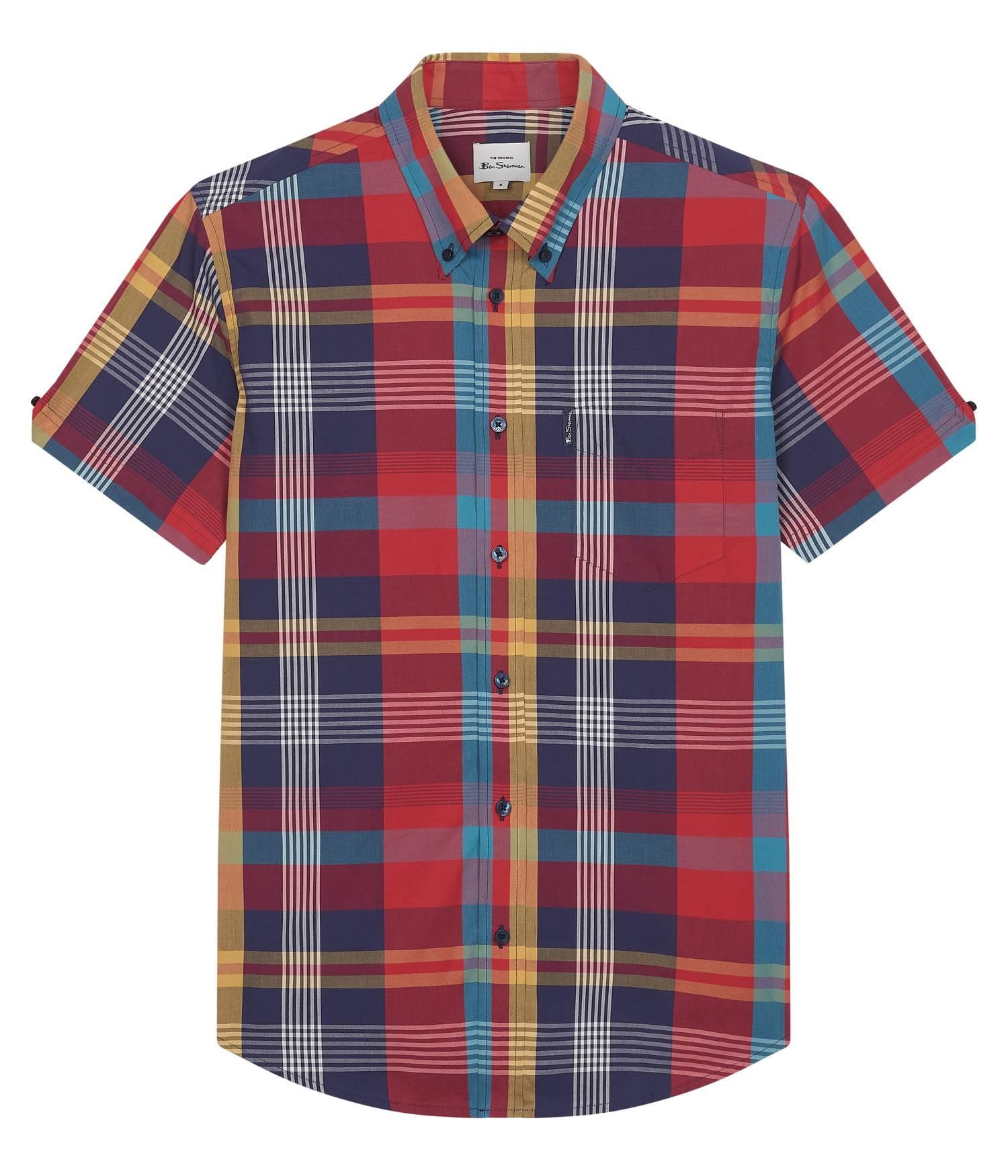 Ben Sherman Signature Large Madras Check Short Sleeve Shirt for Mens (0075938) Scarlet, 3XL