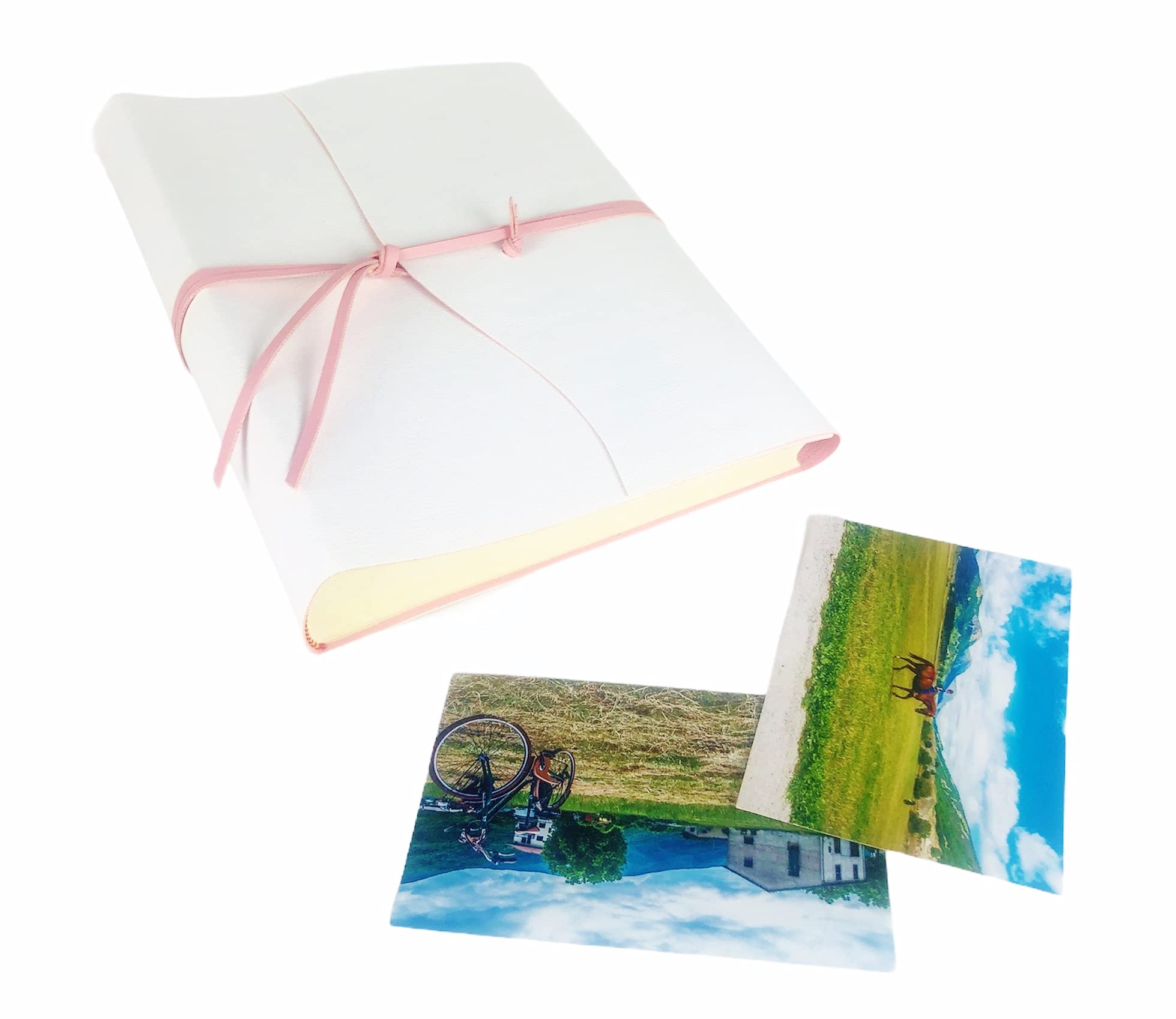 TriVin Art Album Fotografico Artigianale Made in Italy, in Similpelle pregiato bicolore, scegli il formato e quantità dei fogli, Ideale per qualsiasi evento. (Bianco/Rosa)