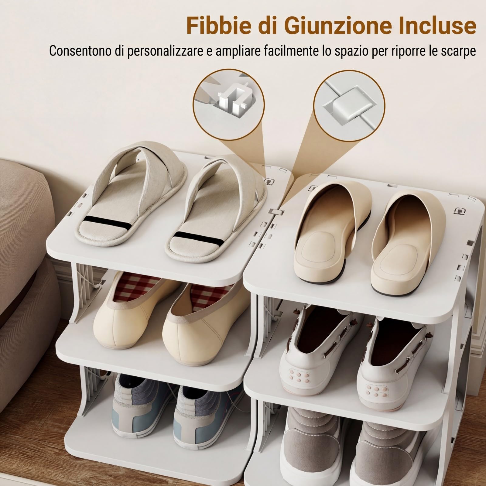 COSTWAY Scarpiera a 6 Ripiani, Scaffale Porta Scarpe Impilabile in Plastica, Organizzatore Verticale Salvaspazio per Ingresso, 27,5x24,5x76,5 cm (Bianco)