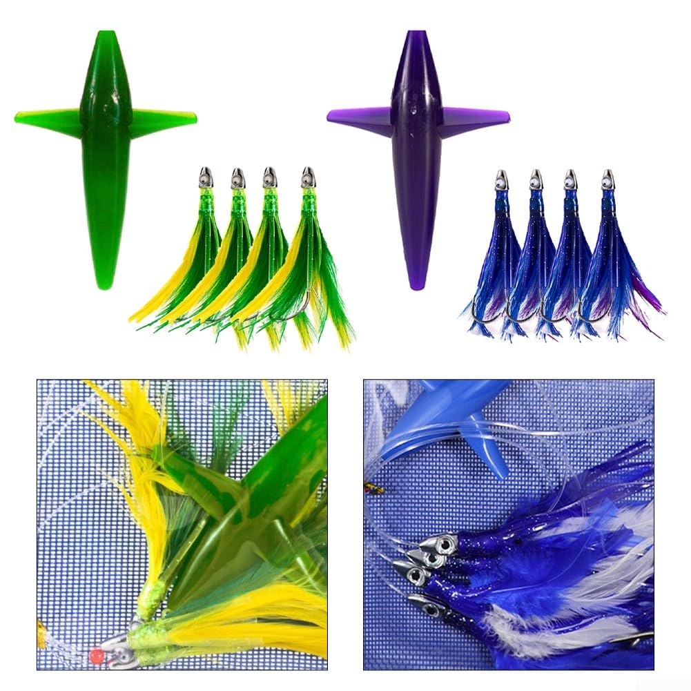 DAZZLEEX Señuelo de Pesca de Atún, Plumas de Colores, Ganchos con Gancho de Acero, Falda de Trolling de Plumas para Pesca en el mar(Verde Oscuro)