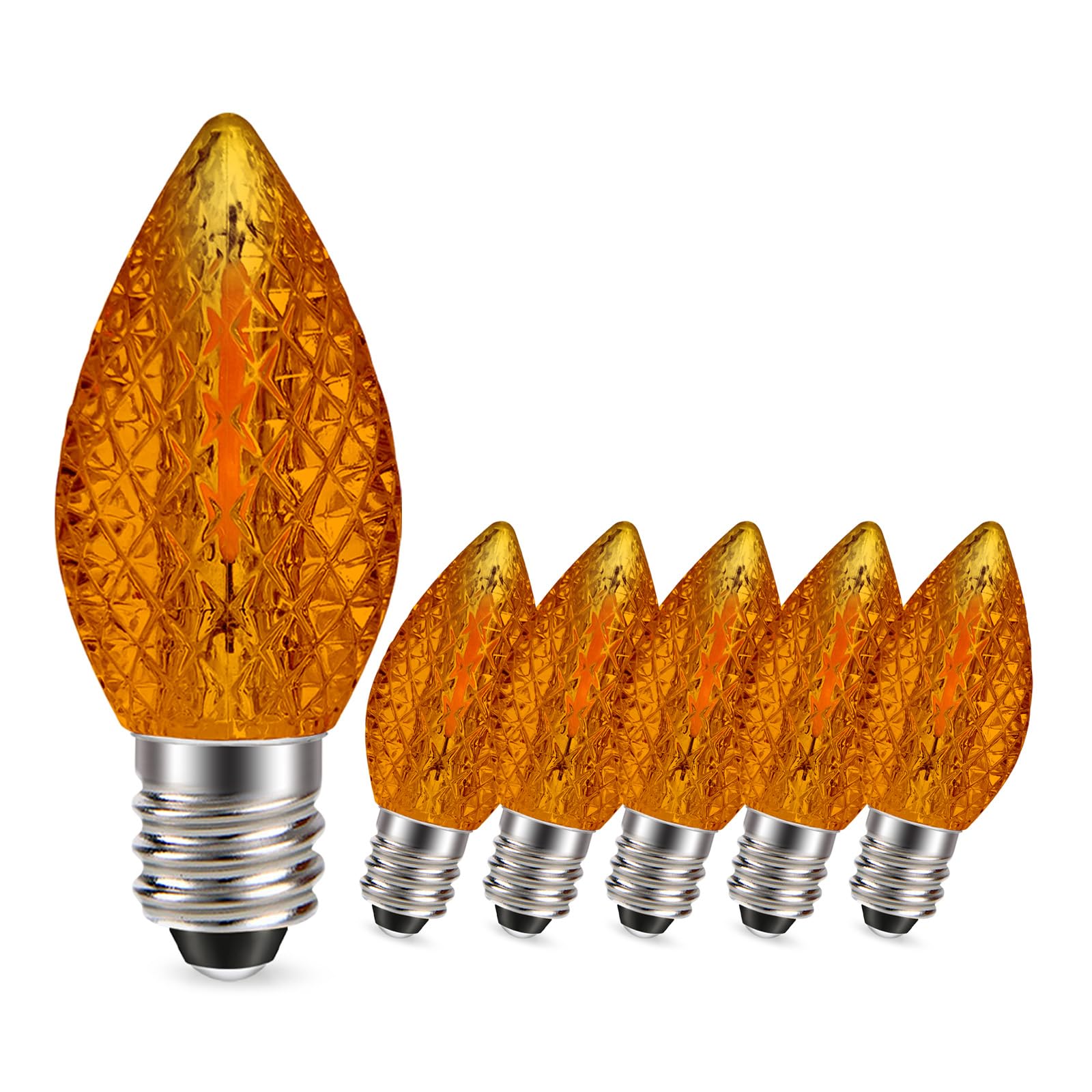 Ruiandsion 6 PCS C7 LED Christmas Orange Replacement Bulbs, 0.6W 220V E12 Candelabra Base, Shatterproof & Energy Saving LED Bulbs for Indoor Outdoor Holiday String Lights