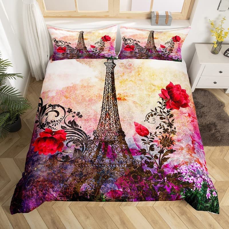 Parure de lit 2 personnes fleur rouge avec housse 240x260 pour une chambre cocooning