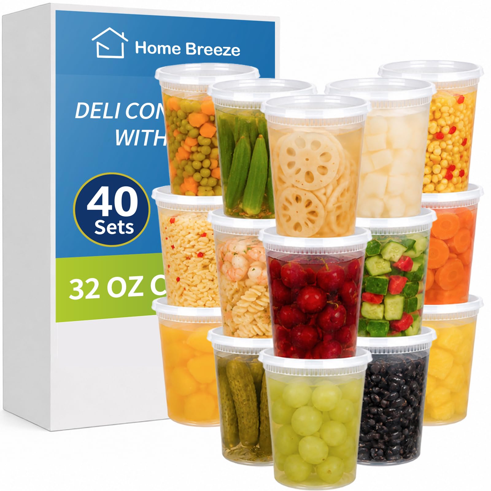 40 Sets 32 oz Deli Containers With Lids, Plastic Takeout Bowls Food Storage