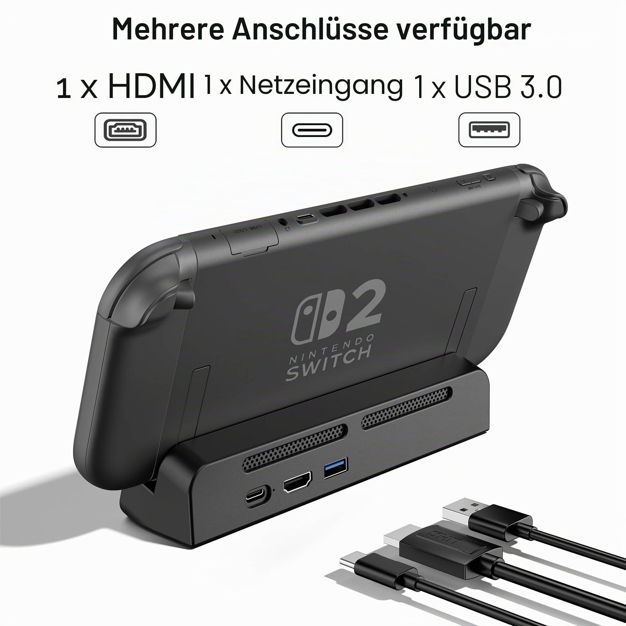 RREAKA für Nintendo Switch 2 Dock Station, tragbar 4K@60Hz HDMI-TV-Docking-Station mit HDMI-Kabel im Lieferumfang, USB-/Type-C-Anschluss, Ersatz für Switch 2 NUR