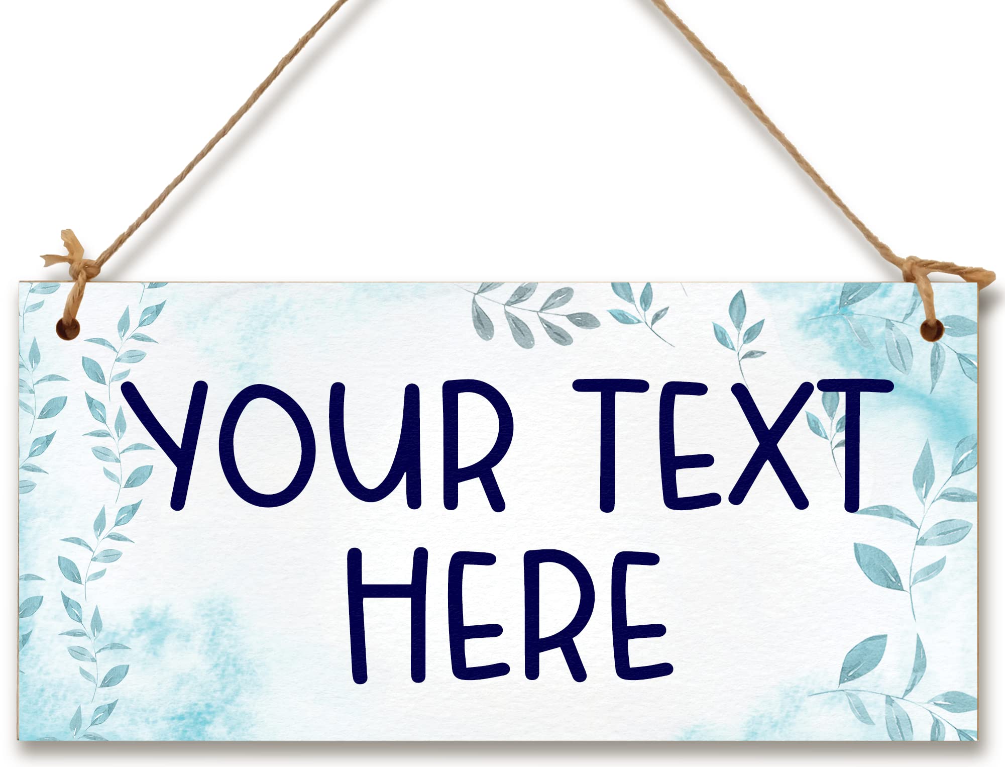 Personalised Hanging Plaque Your Custom Text Blue Watercolour Floral Decorative Wooden Door Wall Sign Home Décor Add Any Message