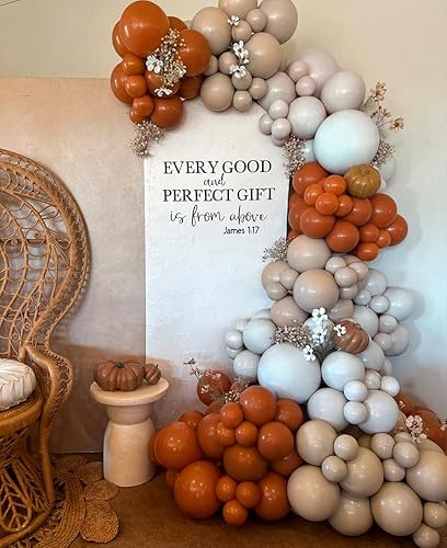 Miniatura 4 de Kit de arco de globos de otoño, diferentes tamaños, doble relleno, naranja quemado, crema, melocotón, albaricoque, terracota, guirnalda de globos de