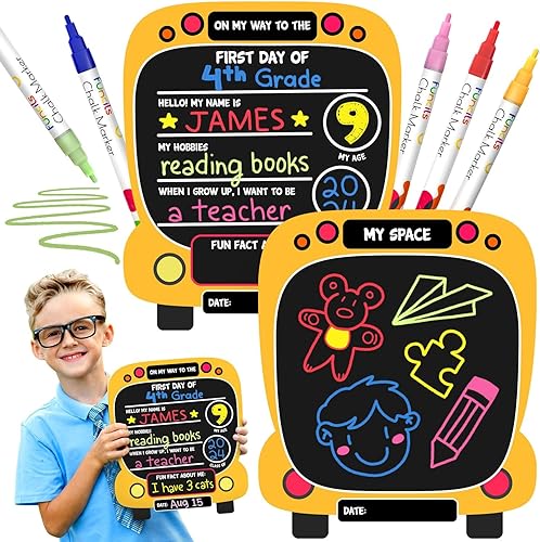 Pizarra escolar para el primer día para niños (11 x 13 pulgadas) Pizarra de dibujo para niños Letrero de primer día de escuela para niños