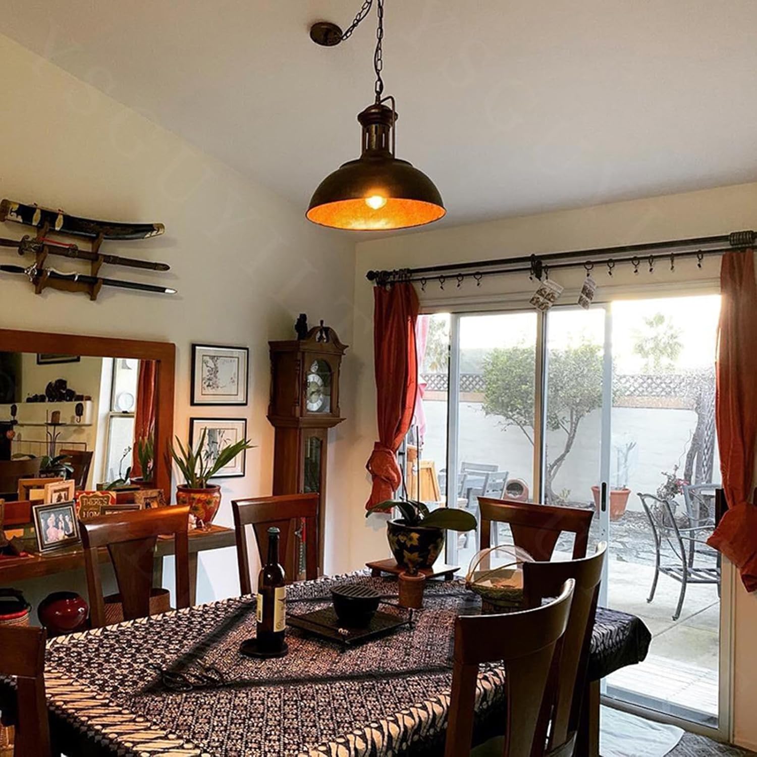 Vintage Industrial Pendant Lights E26 Retro Metal Hanging Lights, Farmhouse Hanging Lamp for Restaurant Kitchen Island Rust Color 40 cm (Bulb not Included)