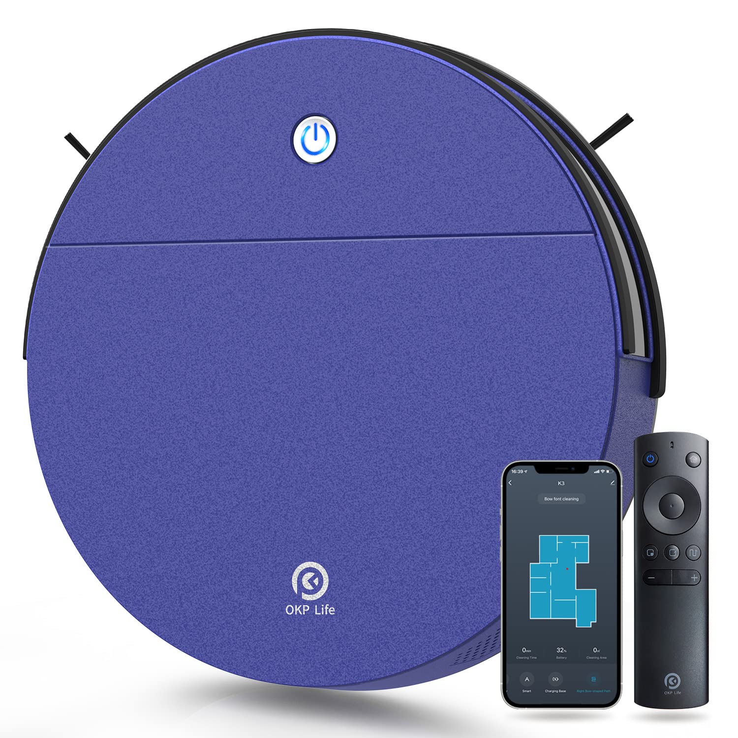 Aspirateur Robot OKP 3-en-1 - Nettoyage WiFi/Alexa, Auto-charge, 120min Autonomie, Idéal Poils Animaux