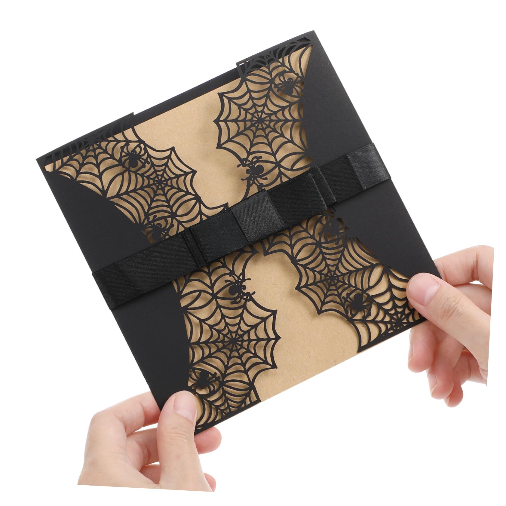 5er-set Einladungskarten Mit Muster Und Schleife Schwarze Papierumschläge Für Halloween-treffen 10 Stück * 5