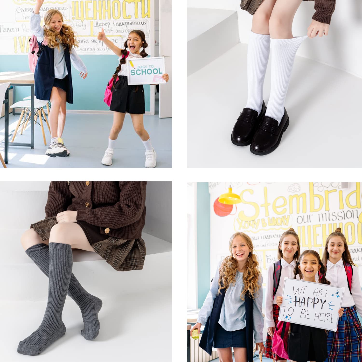 Marchare Mädchen Kniestrümpfe Kinder Jungen Schuluniform nahtlose Baumwollsocken Strümpfe Weiß Schwarz Grau 3/6er Pack