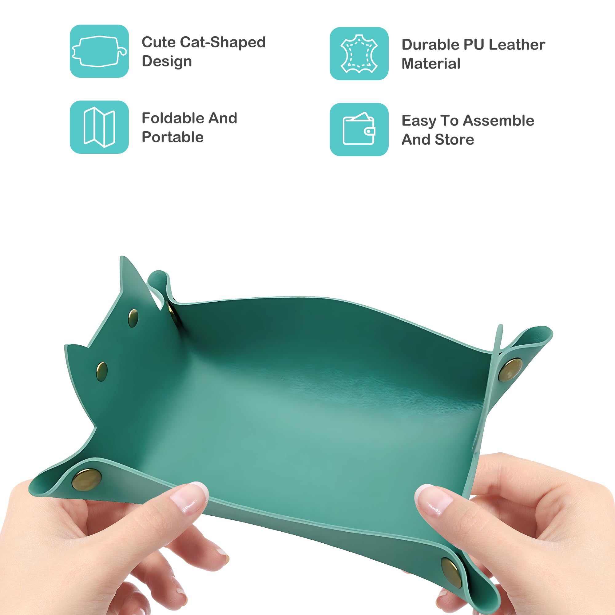 QACUU Dice Tray, PU Leather Tray Cat Shape Foldable Tray with Soft Lining - Image 3