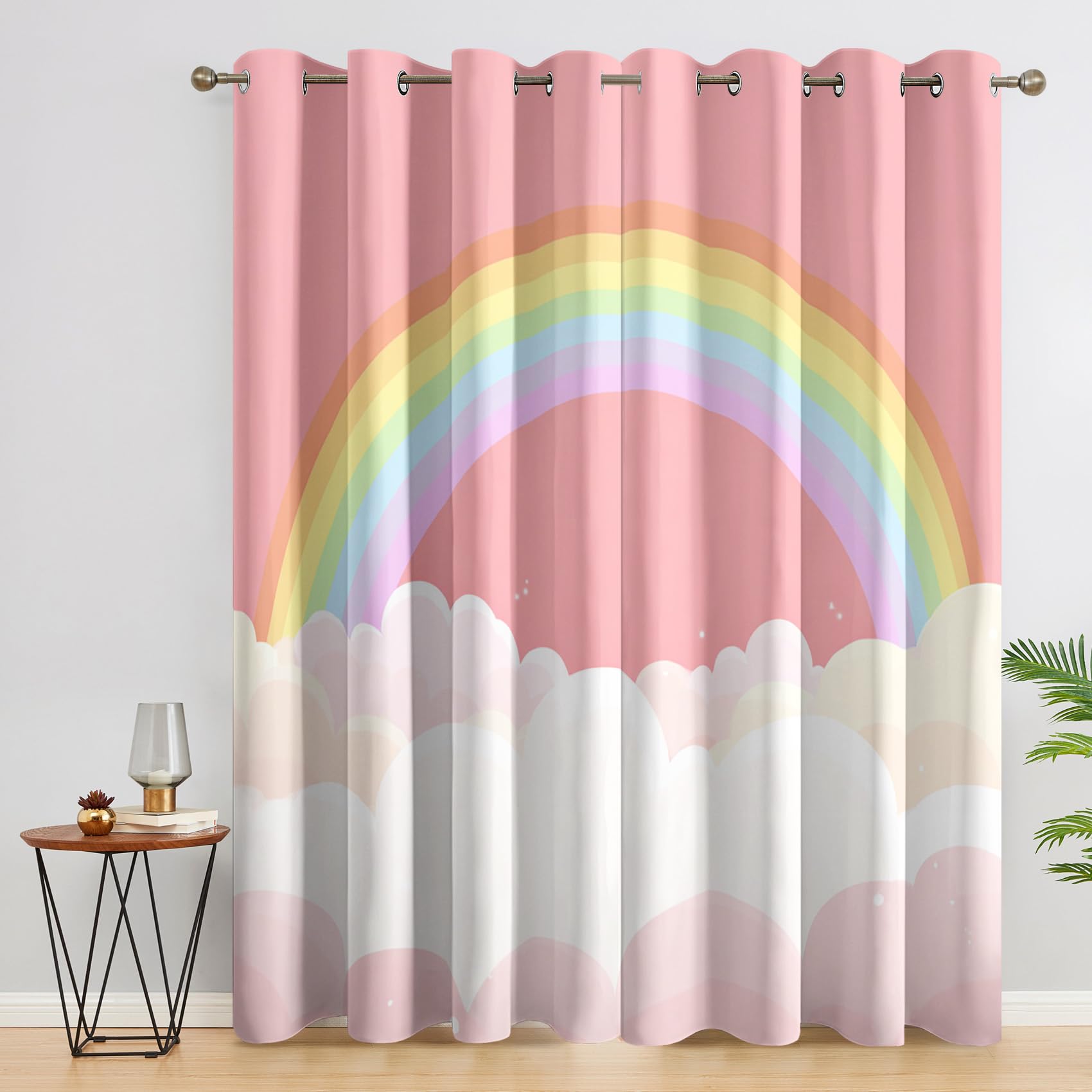 Générique Rideau Occultant Nuage Arcs en Ciel, 75 x 166(LxH) 2 Pieces, Opaque 95%, Motif Rose Mignon, Rideaux Fenetre Thermiques à Oeillets, Decoration Maison Salon Chambre CHE11