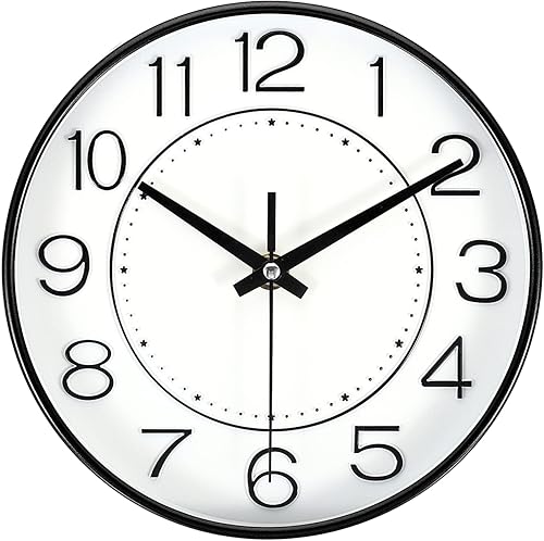 PATIKIL Reloj de pared de 8 pulgadas, funciona con pilas, silencioso y moderno reloj de pared redondo sin tictac para decoración de cocina, oficina,