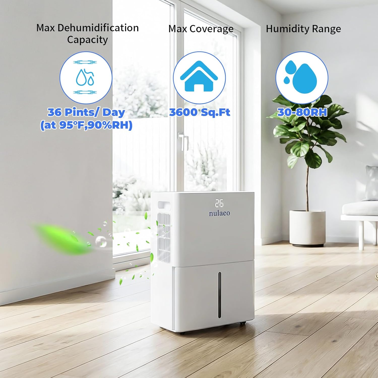3600 Sq. Ft Dehumidifier for Basement - 36 Pints Dehumidifier Built-in Compressor, 3 Modes Smart Humidity Control, Auto Defrost and 24H Timer & 67 OZ Water Tank, Portable for Bedroom & RV