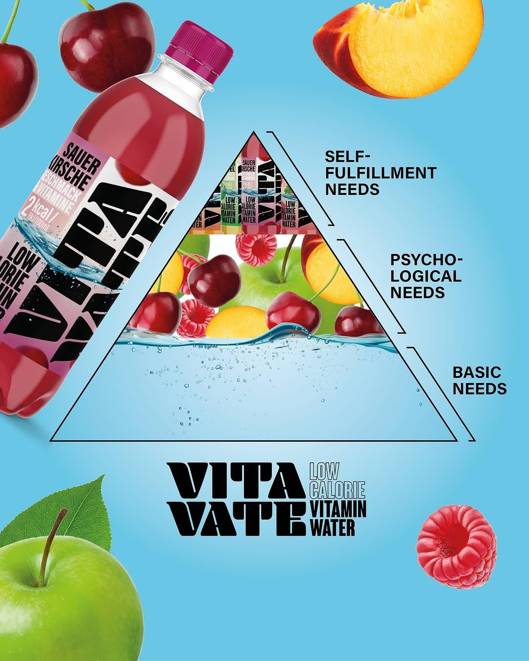 VitaVate Vitaminwasser Pfirsich ohne Zuckerzusatz kalorienarme natürliche Aromen ohne Koffein mit Vitamin B6 B12 Biotin Pantothensäure 18x (0,5L) Tray