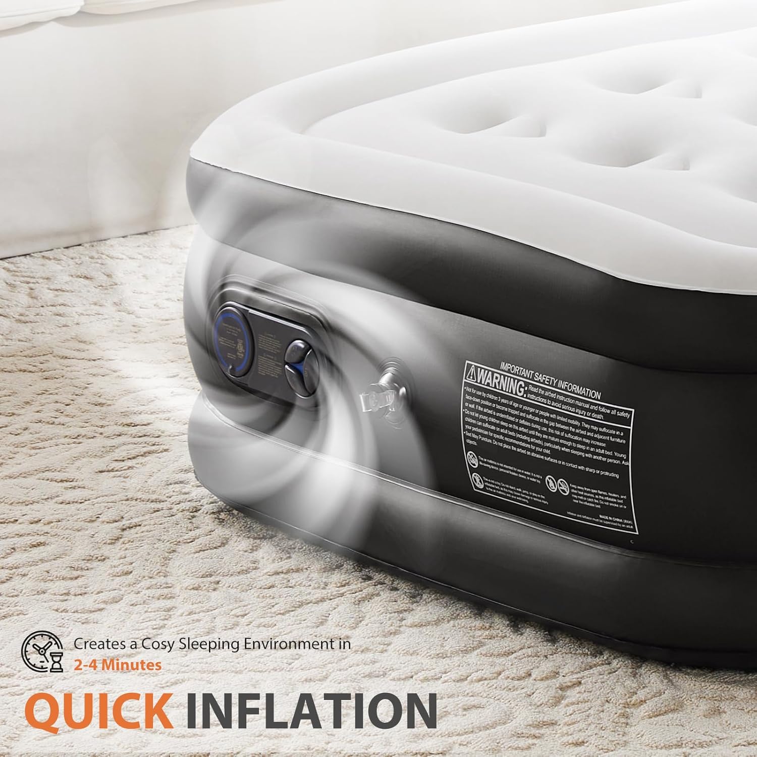 Sweetcrispy Queen Air Mattress, 22" Inflatable Blow Up Airbed with Built-in High Capacity Pump, Double Height, Non-Slip Bottom Design, Weight Capacity 660 lbs Air Bed for Home or Camping - Image 7