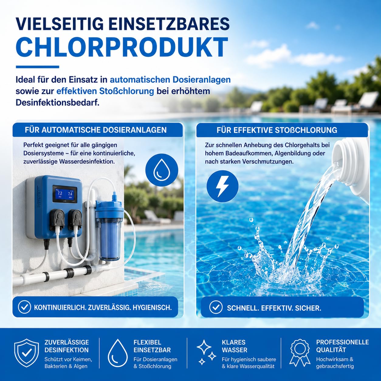 HERRLAN® Chlor flüssig 13% – 10 Liter Gebinde, 13 Kg Netto - Unstabilisiert & frei von Cyanursäure - Profi-Wasserdesinfektion für Pool, SwimSpa & Whirlpool - Made in Germany