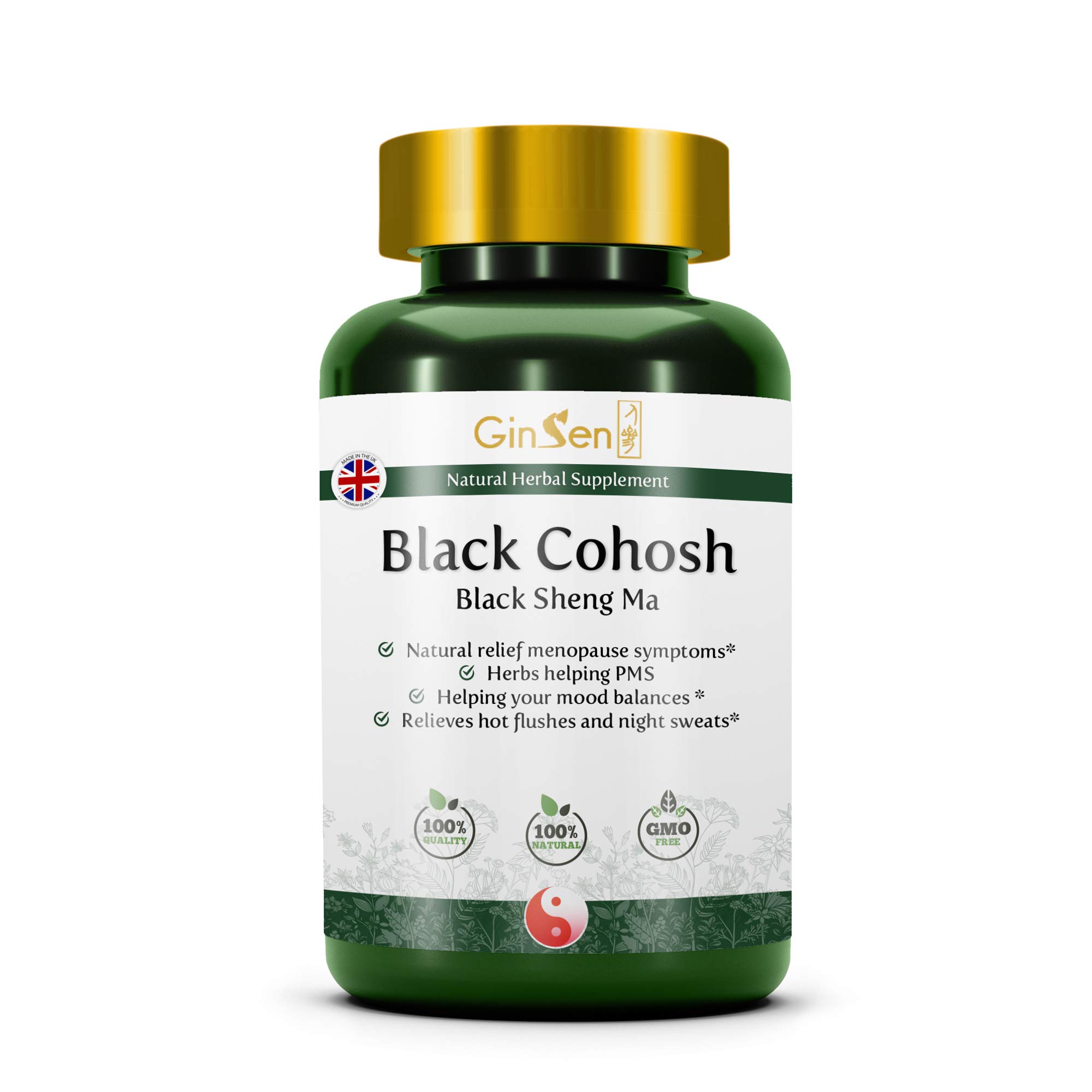 Black Cohosh, High Grade Botanical Extract, Menopause Relief, Effective Hot Flush and Night Sweat Remedy, Traditional Chinese Medicine by GinSen (60 Tablets)