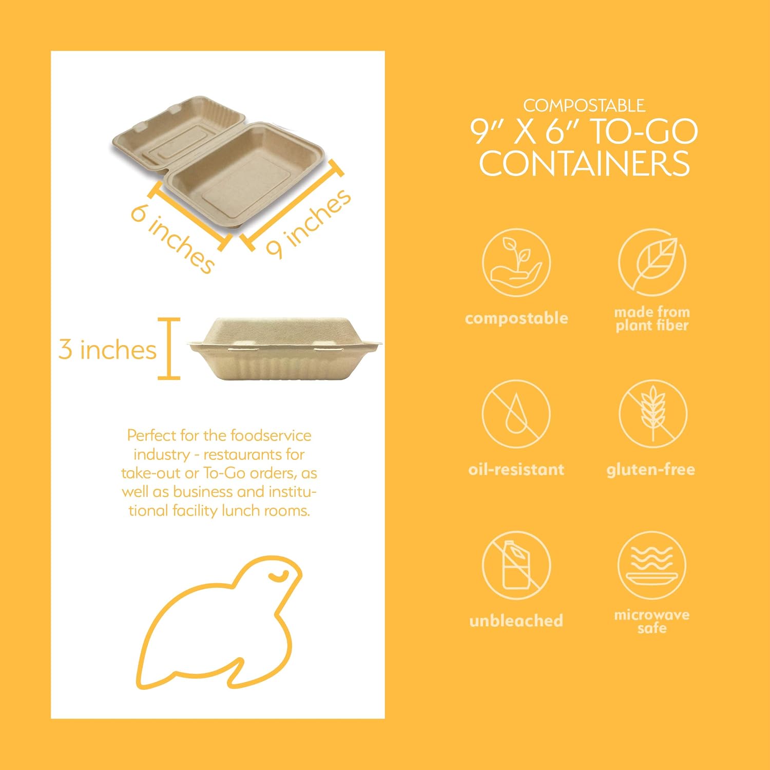 100% Compostable Disposable Food Containers with Lids [9”X6” 500 Pack] Eco-Friendly Take-Out TO-GO Containers, Heavy-Duty, Biodegradable, Unbleached by Earth's Natural Alternative : Everything Else