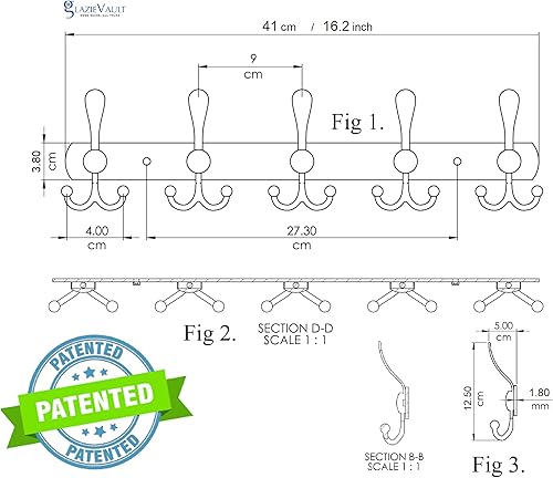 Miniatura 6 de GlazieVault Perchero de pared - Ganchos de acero inoxidable (paquete de 2) - Ganchos de pared resistentes para ropa y accesorios (Silver Tri)
