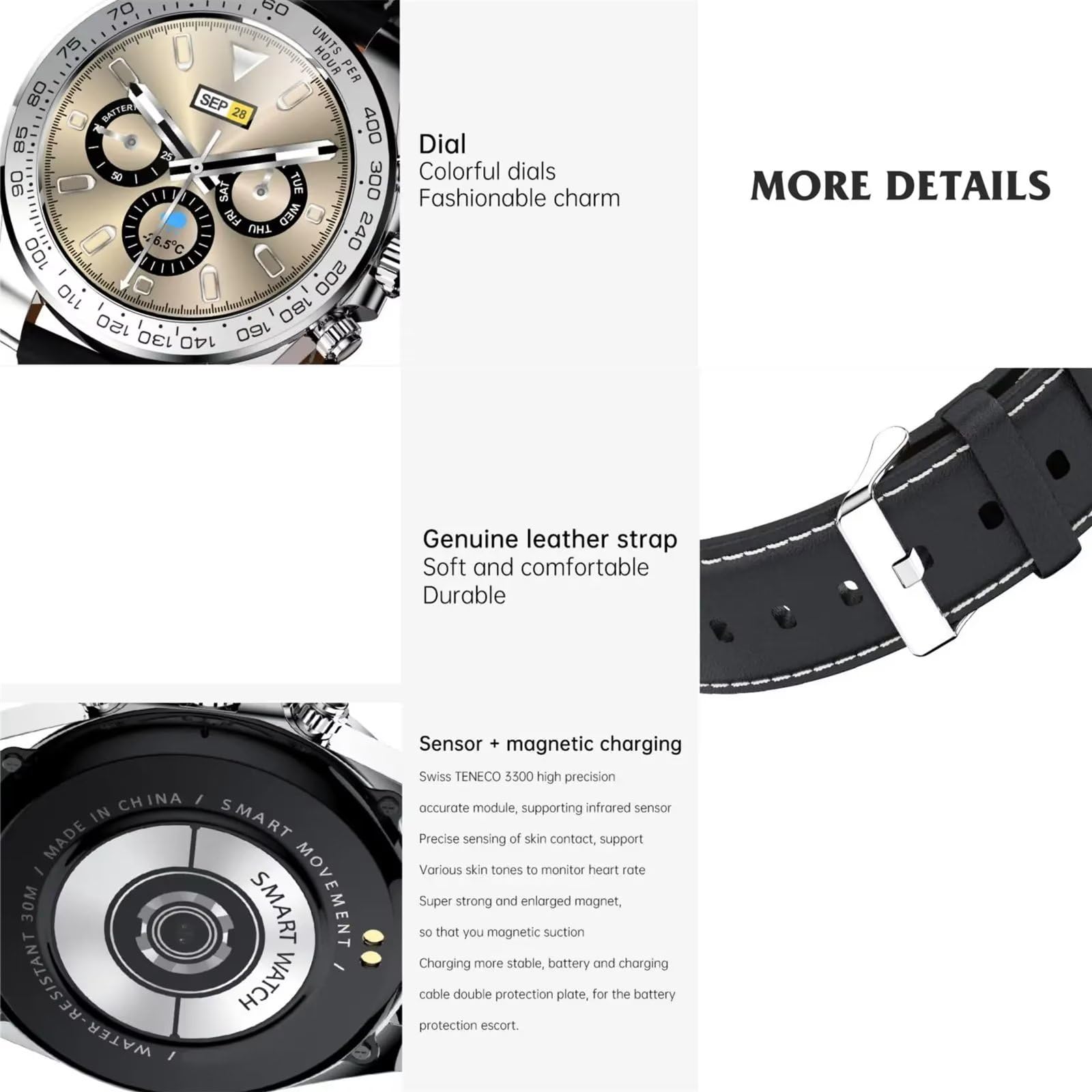 Modny smartwatch, monitor tętna, monitor snu, monitor zdrowia, wodoodporny sportowy zegarek fitness do inteligentnego zegarka z systemem Android, iOS, Bluetooth, złoty