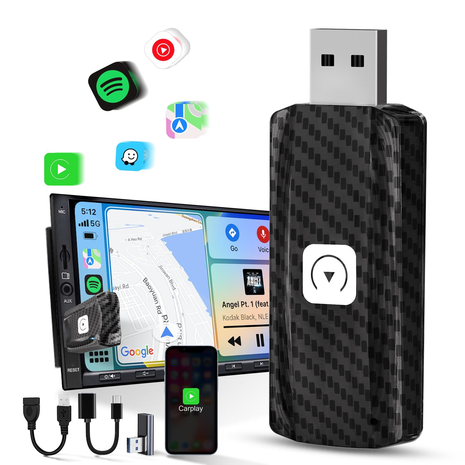 SXTTTLY Adaptateur sans Fil Carplay U2C-AIR 2.0 pour Voiture avec SXTTTLY Adaptateur sans Fil Carplay U2C-AIR 2.0 pour Voiture avec