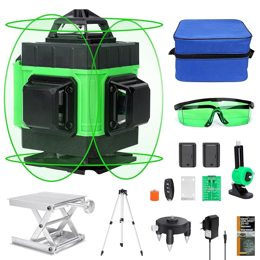 Immagine del prodotto Livella laser a 16 linee, strumento autolivellante livella laser a linee incrociate 4x360° 4D con 2 batterie ricaricabili, linea orizzontale e verticale a 360° con supporto a parete/telecomando