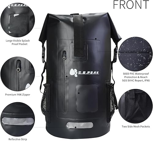 Miniatura 2 de Mochila impermeable IPX6, bolsa con cierre enrollable y accesorios de kayak, esenciales para camping, natación, playa, pesca, rafting, viajes, color