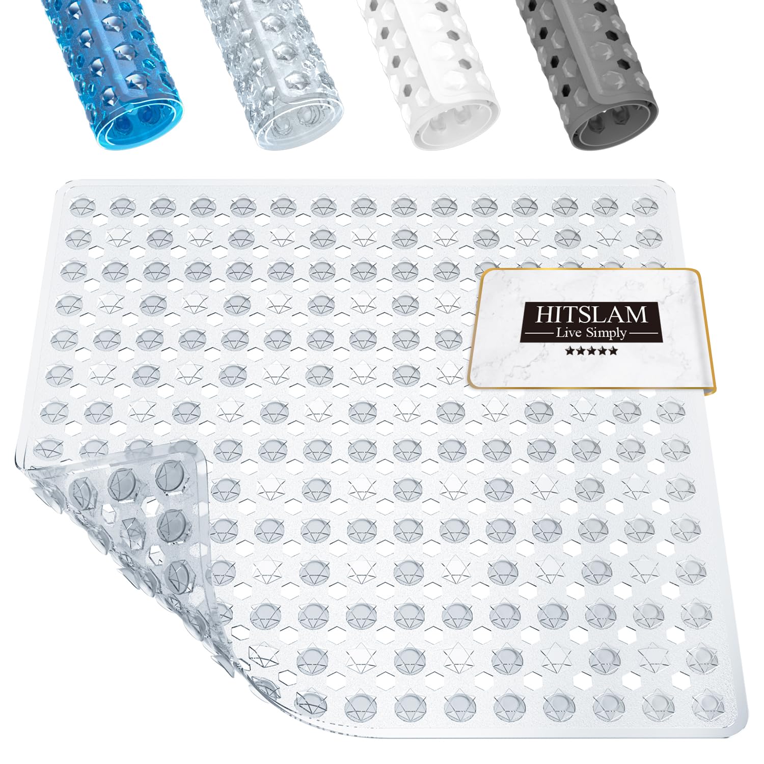 HITSLAM Shower Mat Non Slip Anti Mould, Bath Mat Anti Slip With Suction Cups and Drain Holes