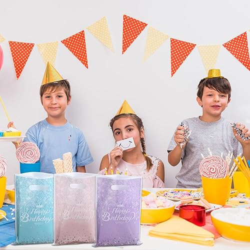 Miniatura 6 de Paquete de 30 bonitas bolsas de regalo para fiesta, 10 unidades, color verde azulado, 10 unidades, rosa, 10 bolsas de dulces de mampostería moradas