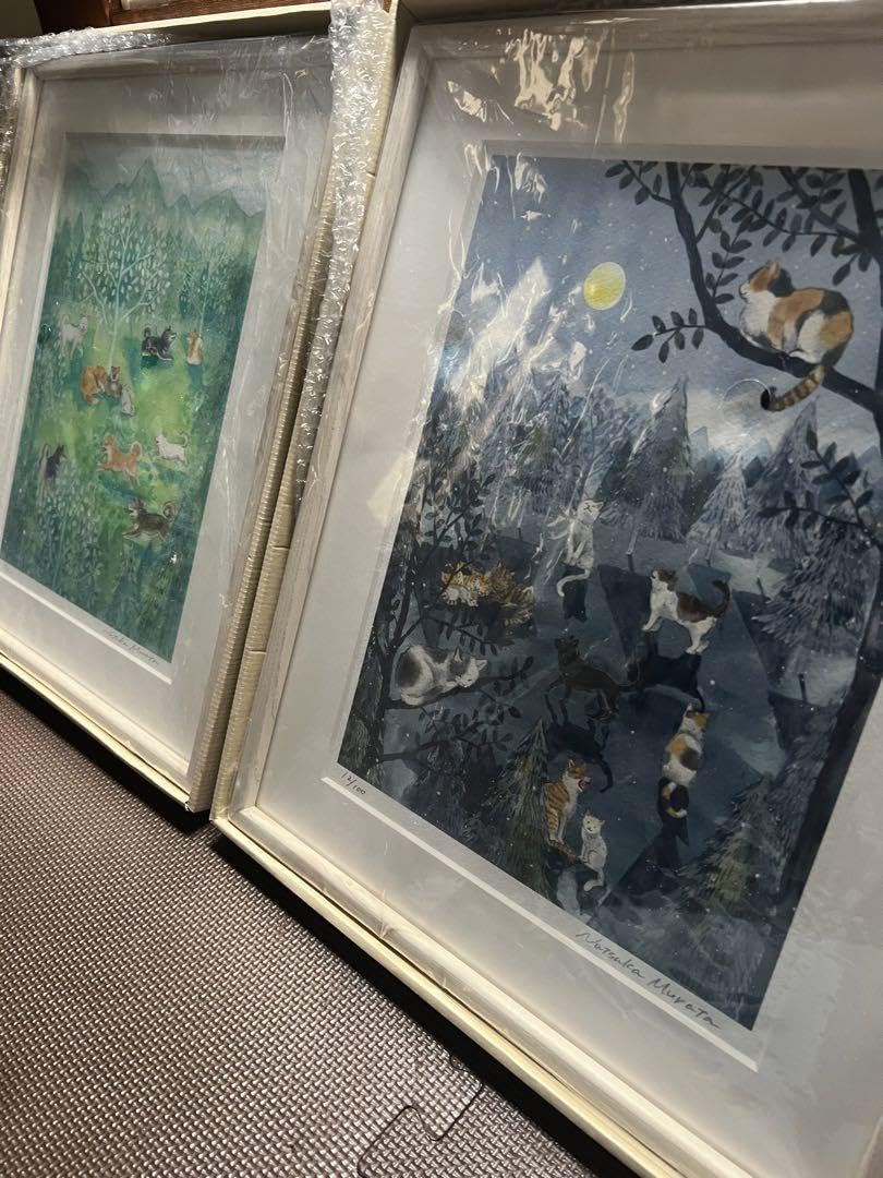 村田なつか　原画　2連作品　ジグレー版画　No.入り　柴犬　猫 Amazon.co.jp: 村田なつか 原画 2連作品 ジグレー版画 No.入り