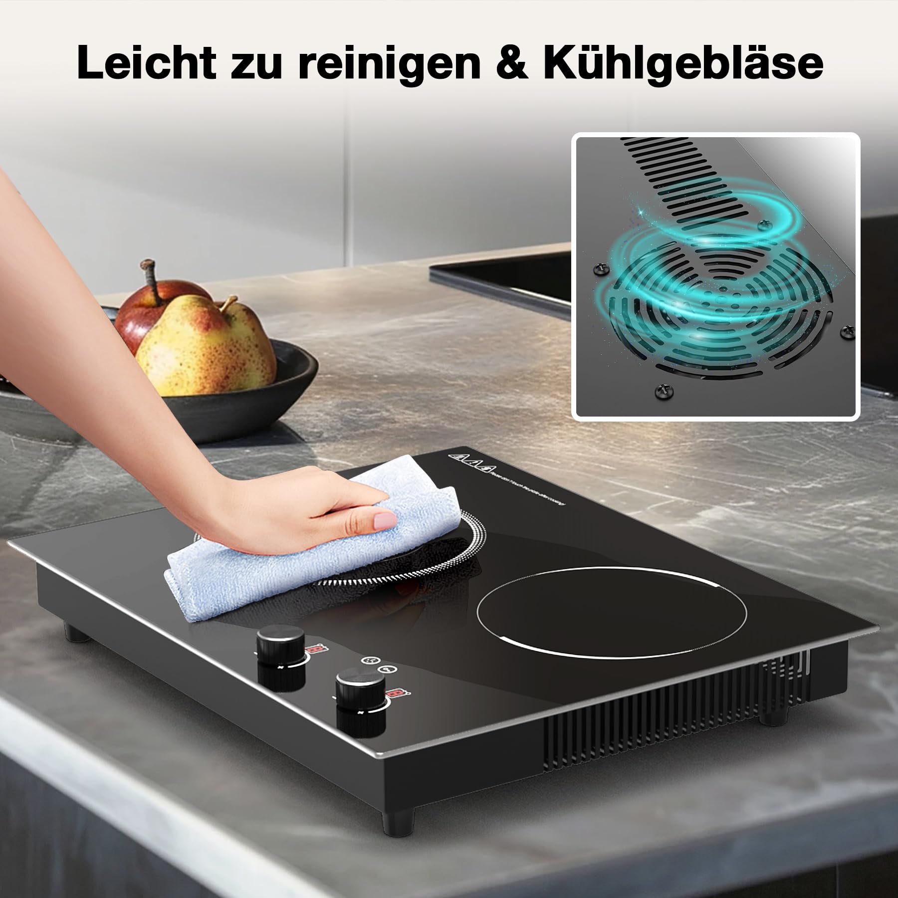 VBGK Cerankochfeld 2 Platten 3000 W Einbau Kochfeld mit 9 Heizstufen Timer Kindersicherung LED-Touch-Steuerung