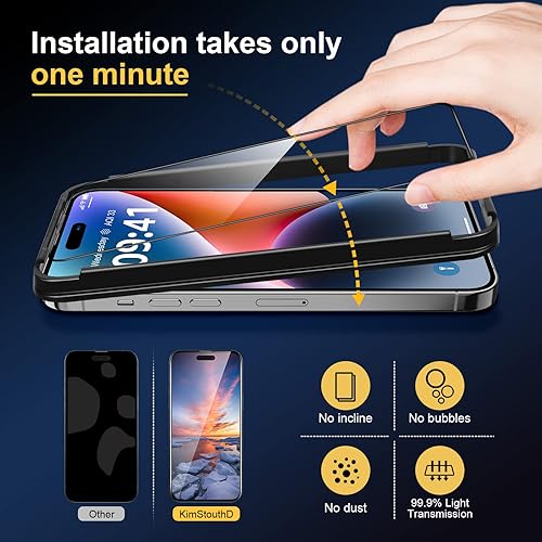 Miniatura 2 de KimSouthD Paquete de 3 protectores de pantalla de vidrio templado inastillables 14 Pro Max de 6.7 pulgadas, antihuellas dactilares y 10 x