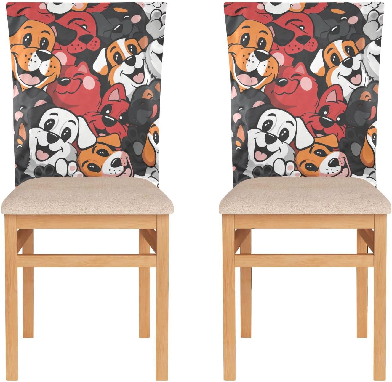 ALAZA Cute Funny Dogs Chair Back Cover Set of 6, Washable Reusable Removable Chair Slipcovers Decorative Chair Cover for Home Kitchen Wedding Party