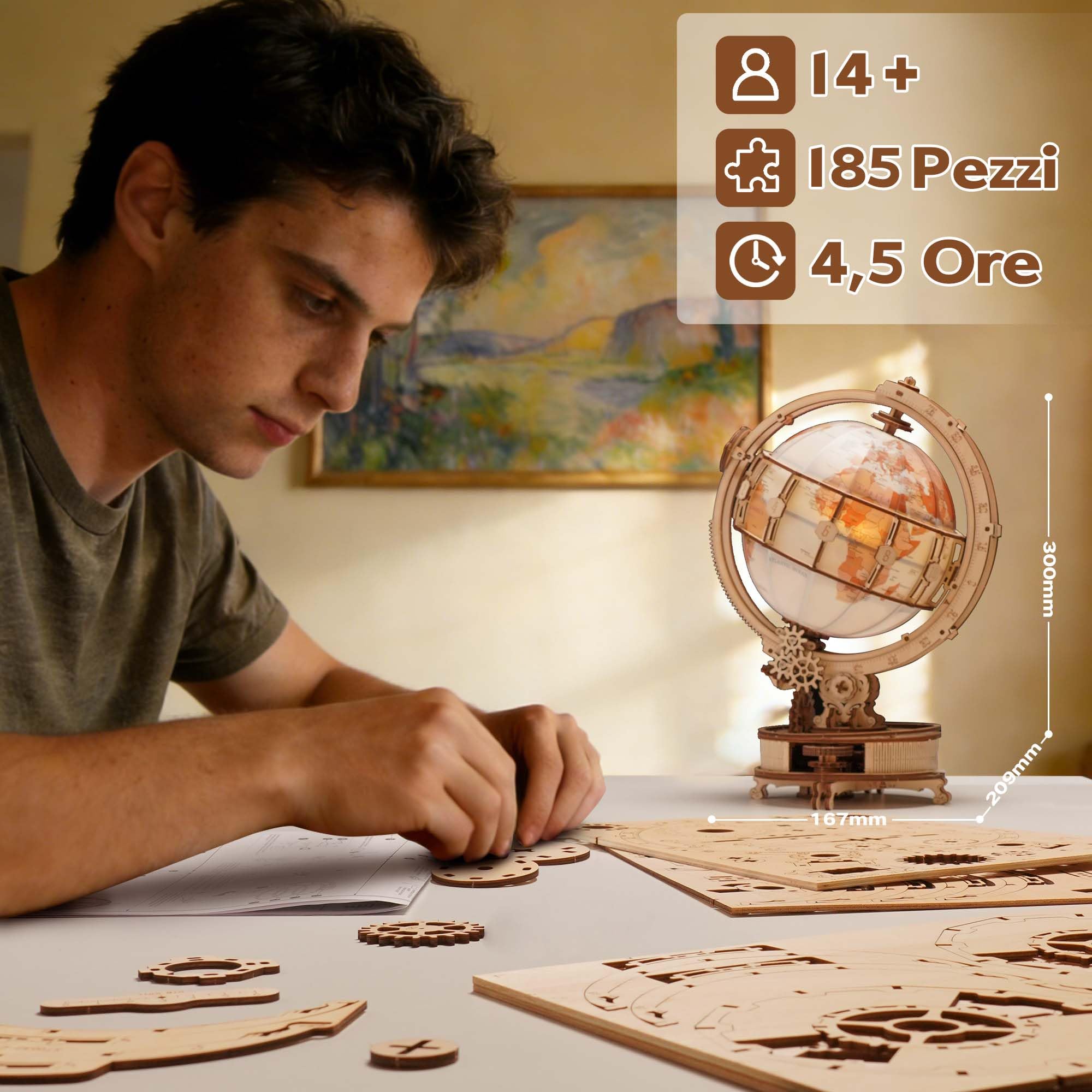 ROKR Puzzle 3D in Legno Nuovo Elettrico Luminous Globe Modellismo da Costruire Adulti,Regalo di Compleanno per Adulti e Ragazzi