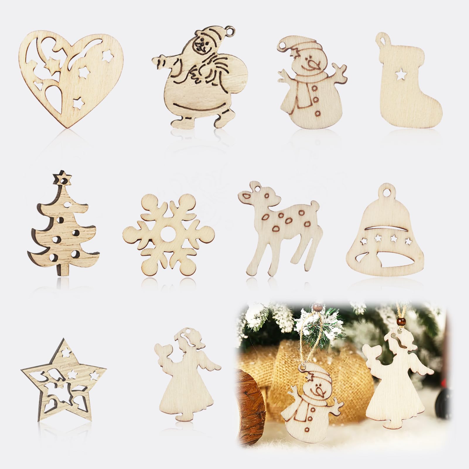 Doe-het-zelf houten kerstdecoratieset, adventskalender 2025, met kerstboom van hout en 24 ornamenten, 1 sterboompiek, voor decoratie, tafeldecoratie, cadeau