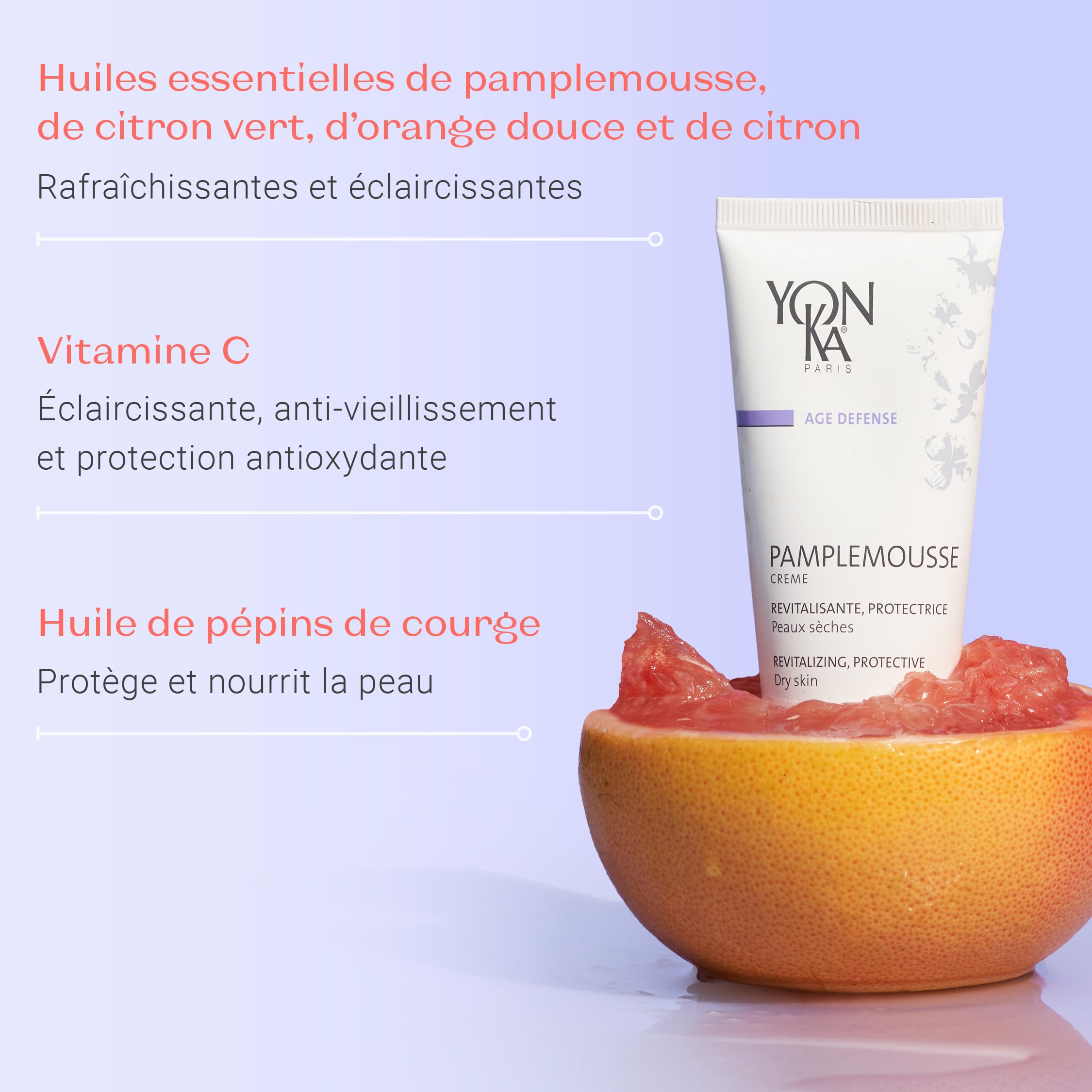 Pamplemousse Crème Peaux Sèches Yonka 50ml - Effet Éclatant et Anti-teint Terne - Vitamine C et Huiles Essentielles d'Agrumes - Protège et Resserre les Pores - 97% d'Ingrédients Naturels