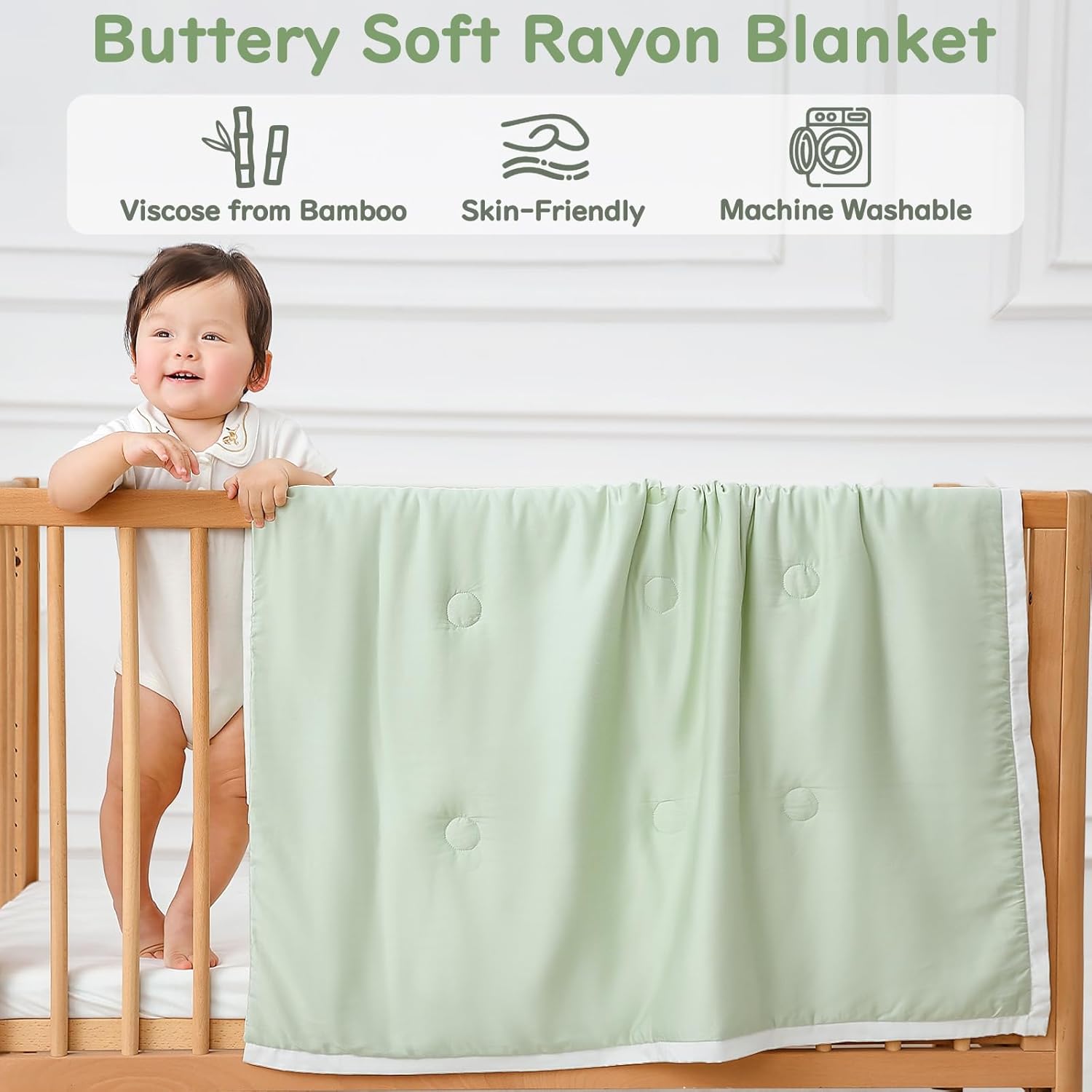 Baby Blanket 30" x 40" – Lightweight Crib Quilt with Filling, Breathable Viscose Made from Bamboo, Cooling Toddler Comforter for Sleeping, Newborn Infant